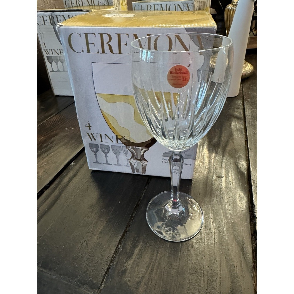 New In Box Crystal Ceremony‎ Echt Bleikristall Wine Glasses Set Of 4 Vintage